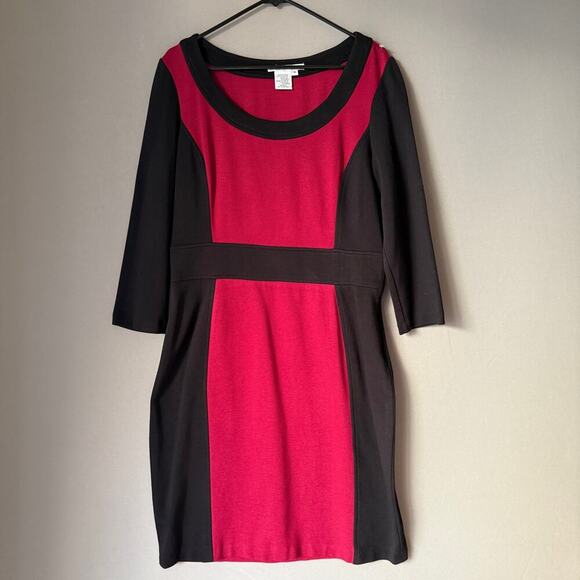 Maggy London Women Colorblock Sheath Dress Black Red 3/4 Sleeve Size 16 - Picture 1 of 7